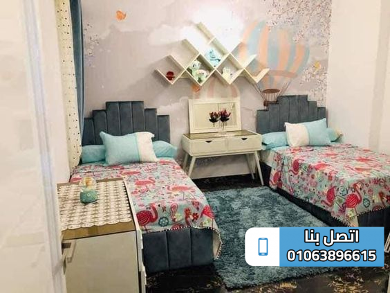 غرف نوم اطفال بسريرين خشب مودرن