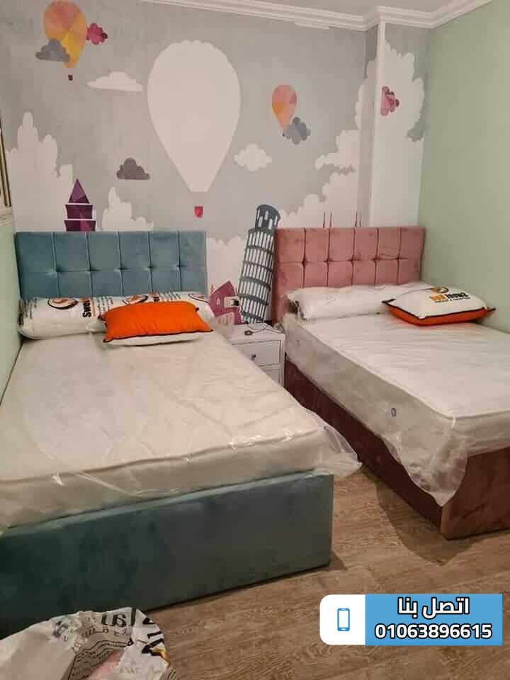 غرف نوم اطفال بسريرين خشب مودرن