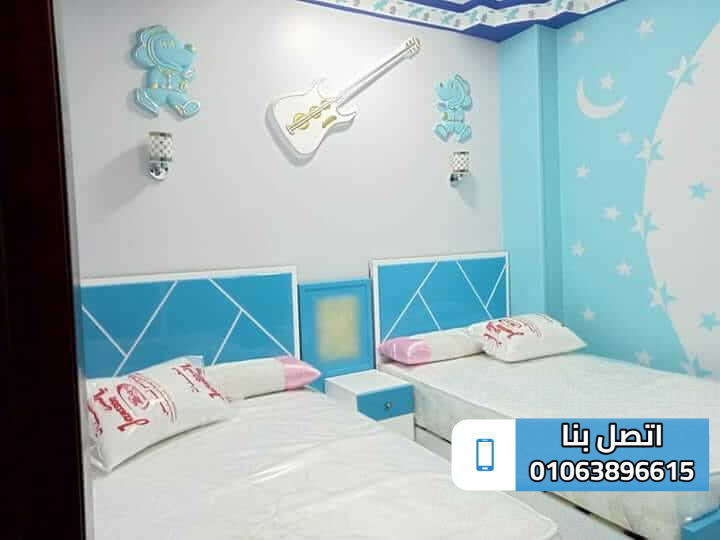 غرف نوم اطفال بسريرين خشب مودرن