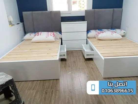 غرف نوم اطفال بسريرين خشب مودرن